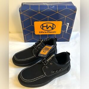 New Boys Hawkwell Black Boat Style Loafers Shoes / Sz 1